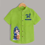 Modern Ganpati Devotion Artistic Printed Kids Shirt - LIME GREEN - 0 - 6 Months Old (Chest 23")