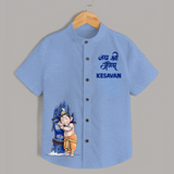 Modern Ganpati Devotion Artistic Printed Kids Shirt - SKY BLUE - 0 - 6 Months Old (Chest 23")