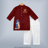 Ganpati Bappa Morya Artistic Devotion Printed Kurta Set - MAROON - 3 - 6 Months Old (Chest 24", Kurta Length 14'', Waist 19", Pant Length 14")