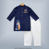 Ganpati Bappa Morya Artistic Devotion Printed Kurta Set - NAVY BLUE - 3 - 6 Months Old (Chest 24", Kurta Length 14'', Waist 19", Pant Length 14")