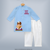 Jai Shri Ganesh Divine Blessings Printed Kurta Set - BABY BLUE - 3 - 6 Months Old (Chest 24", Kurta Length 14'', Waist 19", Pant Length 14")