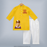 Jai Shri Ganesh Divine Blessings Printed Kurta Set - CHROME YELLOW - 3 - 6 Months Old (Chest 24", Kurta Length 14'', Waist 19", Pant Length 14")