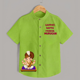 Jai Shri Ganesh Divine Hug Printed Kids Shirt - LIME GREEN - 0 - 6 Months Old (Chest 23")