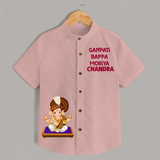 Jai Shri Ganesh Divine Hug Printed Kids Shirt - PEACH - 0 - 6 Months Old (Chest 23")
