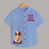 Jai Shri Ganesh Divine Hug Printed Kids Shirt - SKY BLUE - 0 - 6 Months Old (Chest 23")