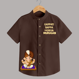 Jai Shri Ganesh Divine Hug Printed Kids Shirt - CHOCOLATE BROWN - 0 - 6 Months Old (Chest 23")