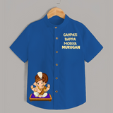 Jai Shri Ganesh Divine Hug Printed Kids Shirt - COBALT BLUE - 0 - 6 Months Old (Chest 23")