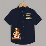 Jai Shri Ganesh Divine Hug Printed Kids Shirt - NAVY BLUE - 0 - 6 Months Old (Chest 23")