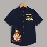 Jai Shri Ganesh Divine Hug Printed Kids Shirt - NAVY BLUE - 0 - 6 Months Old (Chest 23")