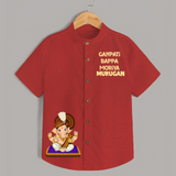 Jai Shri Ganesh Divine Hug Printed Kids Shirt - RED - 0 - 6 Months Old (Chest 23")
