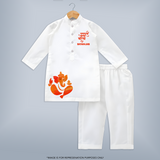 Ganpati Bappa Morya Traditional Celebration Printed Kurta Set - WHITE - 3 - 6 Months Old (Chest 24", Kurta Length 14'', Waist 19", Pant Length 14")
