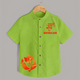 Ganpati Bappa Morya Festive Idol Printed Kids Shirt - LIME GREEN - 0 - 6 Months Old (Chest 23")