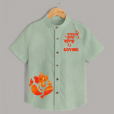 Ganpati Bappa Morya Festive Idol Printed Kids Shirt - MINT GREEN - 0 - 6 Months Old (Chest 23")
