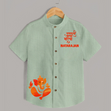 Ganpati Bappa Morya Festive Idol Printed Kids Shirt - MINT GREEN - 0 - 6 Months Old (Chest 23")