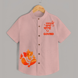 Ganpati Bappa Morya Festive Idol Printed Kids Shirt - PEACH - 0 - 6 Months Old (Chest 23")