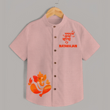 Ganpati Bappa Morya Festive Idol Printed Kids Shirt - PEACH - 0 - 6 Months Old (Chest 23")