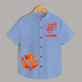 Ganpati Bappa Morya Festive Idol Printed Kids Shirt - SKY BLUE - 0 - 6 Months Old (Chest 23")