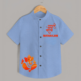 Ganpati Bappa Morya Festive Idol Printed Kids Shirt - SKY BLUE - 0 - 6 Months Old (Chest 23")