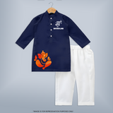 Ganpati Bappa Morya Traditional Celebration Printed Kurta Set - NAVY BLUE - 3 - 6 Months Old (Chest 24", Kurta Length 14'', Waist 19", Pant Length 14")