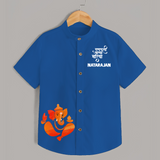 Ganpati Bappa Morya Festive Idol Printed Kids Shirt - COBALT BLUE - 0 - 6 Months Old (Chest 23")