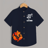 Ganpati Bappa Morya Festive Idol Printed Kids Shirt - NAVY BLUE - 0 - 6 Months Old (Chest 23")