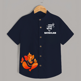 Ganpati Bappa Morya Festive Idol Printed Kids Shirt - NAVY BLUE - 0 - 6 Months Old (Chest 23")