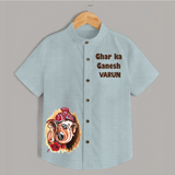 Ghar Ka Ganesh Artistic Blessings Printed Kids Shirt - ARCTIC BLUE - 0 - 6 Months Old (Chest 23")