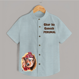 Ghar Ka Ganesh Artistic Blessings Printed Kids Shirt - ARCTIC BLUE - 0 - 6 Months Old (Chest 23")