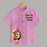 Ghar Ka Ganesh Artistic Blessings Printed Kids Shirt - BABY PINK - 0 - 6 Months Old (Chest 23")
