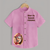 Ghar Ka Ganesh Artistic Blessings Printed Kids Shirt - BABY PINK - 0 - 6 Months Old (Chest 23")