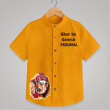 Ghar Ka Ganesh Artistic Blessings Printed Kids Shirt - CHROME YELLOW - 0 - 6 Months Old (Chest 23")