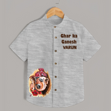 Ghar Ka Ganesh Artistic Blessings Printed Kids Shirt - GREY - 0 - 6 Months Old (Chest 23")