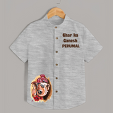 Ghar Ka Ganesh Artistic Blessings Printed Kids Shirt - GREY - 0 - 6 Months Old (Chest 23")