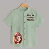 Ghar Ka Ganesh Artistic Blessings Printed Kids Shirt - MINT GREEN - 0 - 6 Months Old (Chest 23")