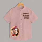 Ghar Ka Ganesh Artistic Blessings Printed Kids Shirt - PEACH - 0 - 6 Months Old (Chest 23")