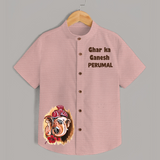 Ghar Ka Ganesh Artistic Blessings Printed Kids Shirt - PEACH - 0 - 6 Months Old (Chest 23")
