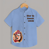 Ghar Ka Ganesh Artistic Blessings Printed Kids Shirt - SKY BLUE - 0 - 6 Months Old (Chest 23")