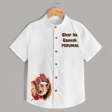 Ghar Ka Ganesh Artistic Blessings Printed Kids Shirt - WHITE - 0 - 6 Months Old (Chest 23")