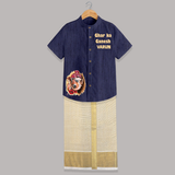 Ghar Ka Ganesh Artistic Devotion Printed Shirt and Dhoti - DARK BLUE - 0 - 6 Months Old (Chest-23") (Dhoti length-14")