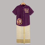 Ghar Ka Ganesh Artistic Devotion Printed Shirt and Dhoti - GRAPE - 0 - 6 Months Old (Chest-23") (Dhoti length-14")