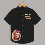 Ghar Ka Ganesh Artistic Blessings Printed Kids Shirt - BLACK - 0 - 6 Months Old (Chest 23")
