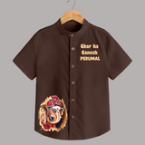 Ghar Ka Ganesh Artistic Blessings Printed Kids Shirt - CHOCOLATE BROWN - 0 - 6 Months Old (Chest 23")