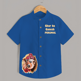 Ghar Ka Ganesh Artistic Blessings Printed Kids Shirt - COBALT BLUE - 0 - 6 Months Old (Chest 23")