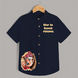 Ghar Ka Ganesh Artistic Blessings Printed Kids Shirt - NAVY BLUE - 0 - 6 Months Old (Chest 23")