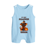 My First Halloween Witch Cat Print Baby Button Romper - BABY BLUE - New Born (Chest 18")