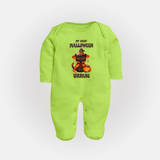 My First Halloween Witch Cat Print Baby Full Body Suit - LIME GREEN - New Born (Chest 7.5")