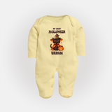 My First Halloween Witch Cat Print Baby Full Body Suit - PASTEL YELLOW - New Born (Chest 7.5")