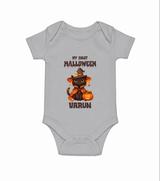 My First Halloween Witch Cat Print Baby Romper - GREY - New Born (Chest 14")