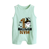My First Halloween Ghost Moon Print Baby Button Romper - MINT GREEN - New Born (Chest 18")