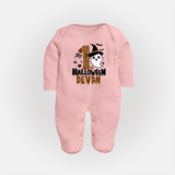 My First Halloween Ghost Moon Print Baby Full Body Suit - BABY PINK - New Born (Chest 7.5")